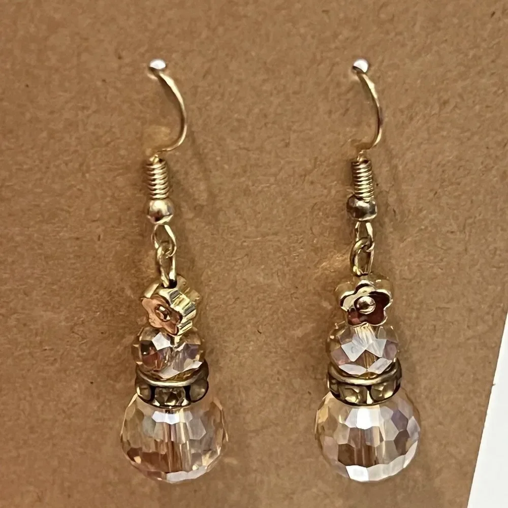 Elegant‎ Floral Crystal Geometric Cut Dangle Ball Beaded Hook Earrings